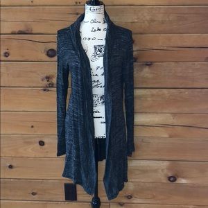 grey and white cardigan